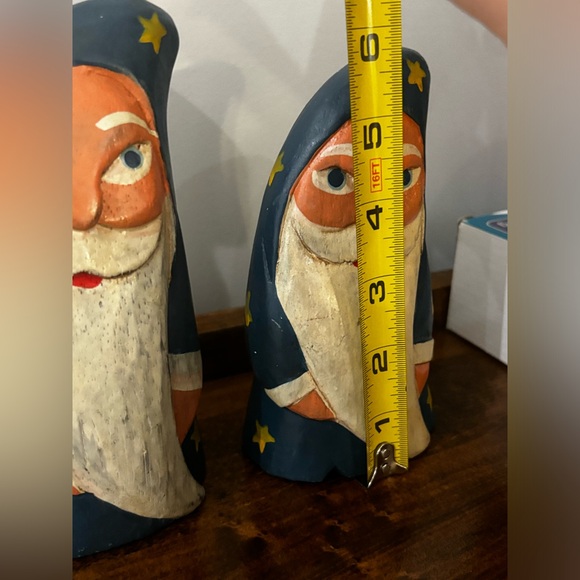 Santa Set of 2 Handcarved and Painted Blue Moon and Stars - Picture 3 of 6